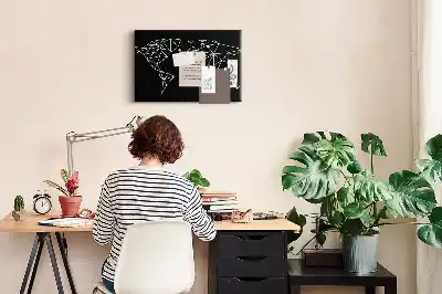 Modern világtérkép mintás fali parafa üzenőtábla
