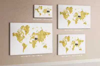 Fali világtérkép mintás parafa üzenőtábla arany színben