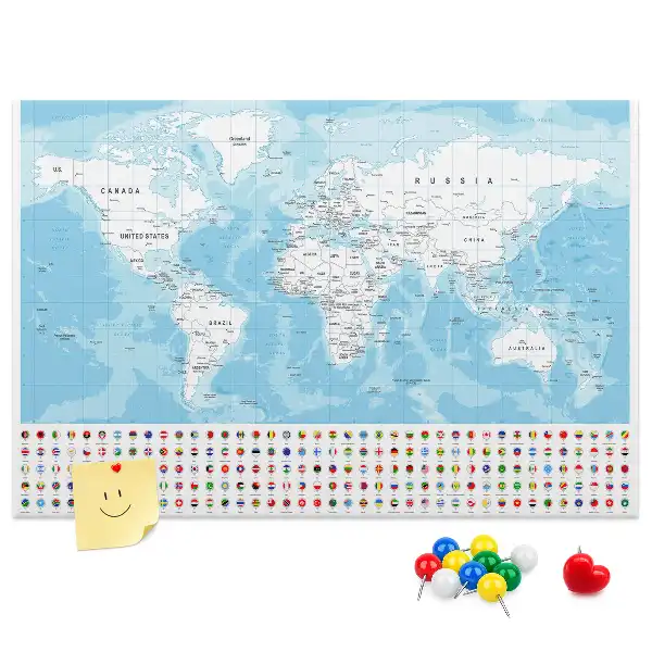 Kontinenstérkép illusztráció parafatáblán