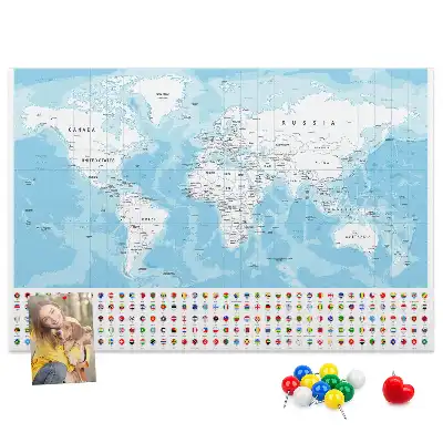 Kontinenstérkép illusztráció parafatáblán