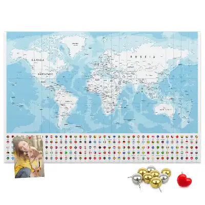 Kontinenstérkép illusztráció parafatáblán