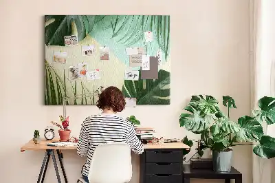Monstera leveles mintájú fali parafa üzenőtábla