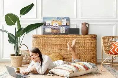 Tengerbe ereszkedő nap mintás fali parafa üzenőtábla