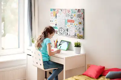 Lineáris minimalista rajzokkal díszített parafatábla