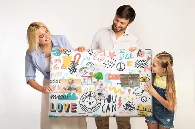 Lineáris minimalista rajzokkal díszített parafatábla