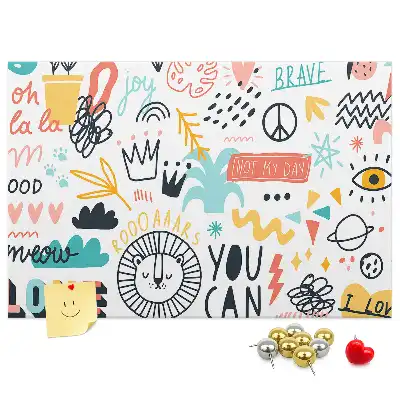 Lineáris minimalista rajzokkal díszített parafatábla