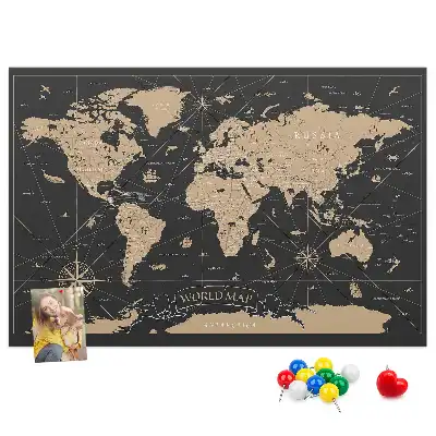 Stílusos retro világtérképes parafa üzenőtábla