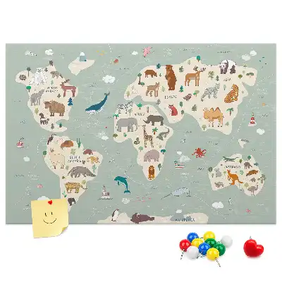Állatos világtérkép parafatábla