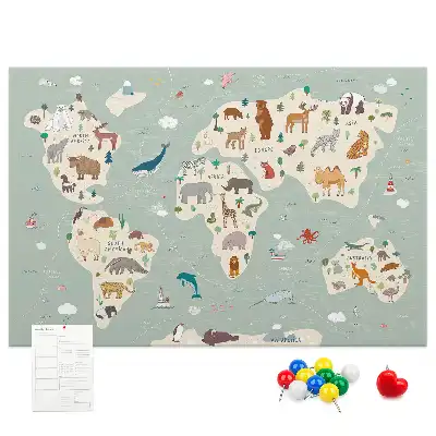 Állatos világtérkép parafatábla