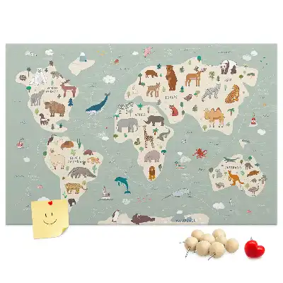 Állatos világtérkép parafatábla