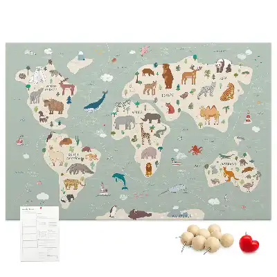 Állatos világtérkép parafatábla
