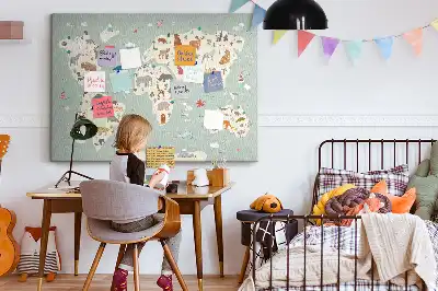 Állatos világtérkép parafatábla