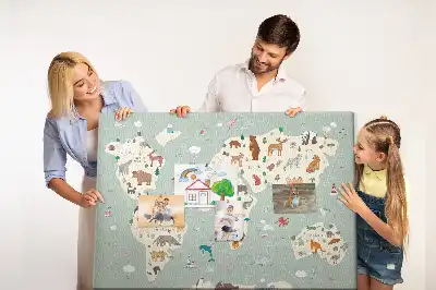 Állatos világtérkép parafatábla