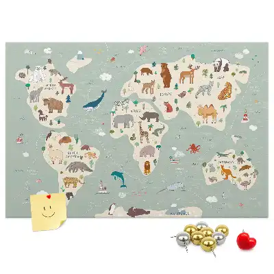 Állatos világtérkép parafatábla