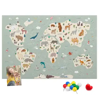 Állatos világtérkép parafatábla