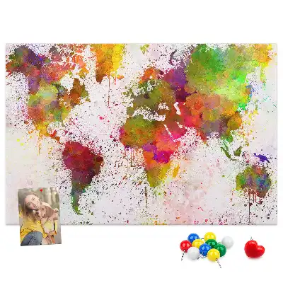 Akvarell kontinens mintás parafa üzenőtábla