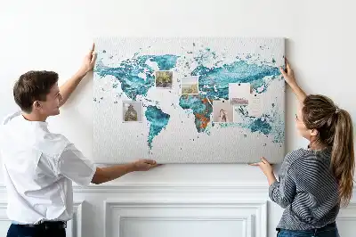 Fali parafa üzenőtábla vizes világtérkép mintával