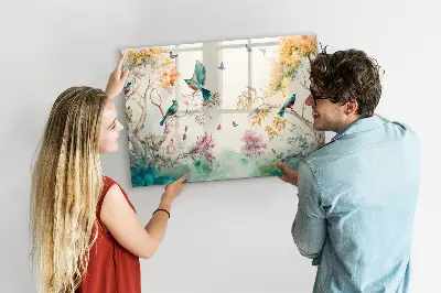 Virág és madár mintás mágneses fali tábla