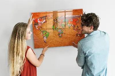 Mágneses világtérkép fali tábla zászlókkal