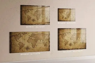 Vintage világtérkép mintás fali mágneses tábla