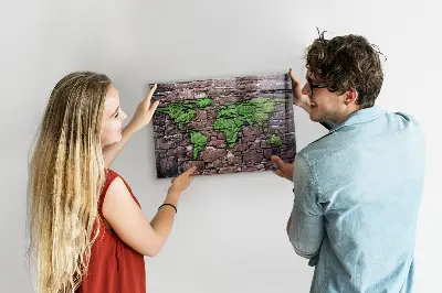 Mágneses fali világtérkép téglamintával