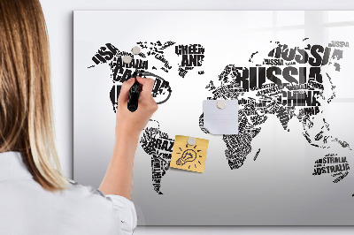Írható mágneses tábla Világtérkép feliratokkal