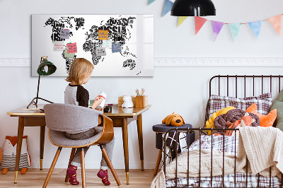 Írható mágneses tábla Világtérkép feliratokkal