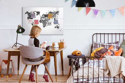 Írható mágneses tábla Világtérkép feliratokkal