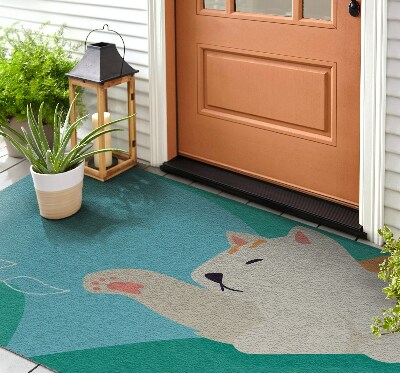 Kültéri szőnyegek az ajtó előtt Játékos cica