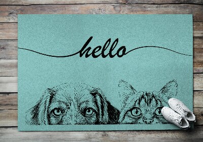 Bejárati szőnyeg Hello kutya és macska