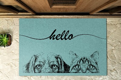 Bejárati szőnyeg Hello kutya és macska