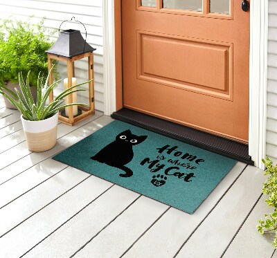 Kültéri ajtószőnyegek az ajtó előtt Macska a házban